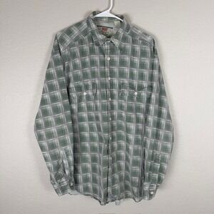 Levi's Men's Green Plaid Flannel Shirt Long Sleeve Button Up Two Pocket SZ L